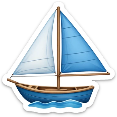 A small blue sailboat with a happy smiling face on the front sticker