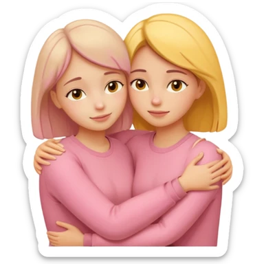 soft pastel pinterest illustration, two women hugging, warm beige pink yellow tones, gentle grain texture, no background, emotional and supportive mood, minimal composition sticker