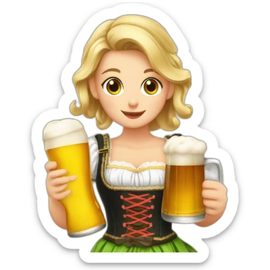 German girl in dirndl with beer sticker