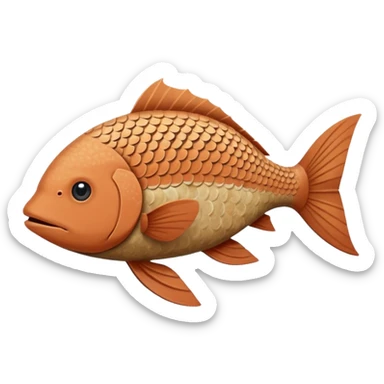 Fish. Longer, thinner body covered in dusty terracotta scales with a rough, sandpaper-like texture. Fins are smaller and more rigid, adapted for digging through mud. Dull brown and tan coloring with sandy patterns. long whiskers. very long, thin body. pokemon style. sticker