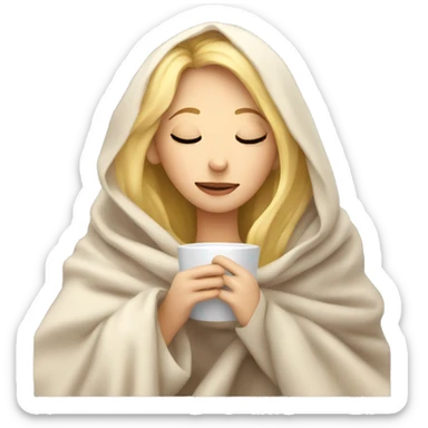 girl inside a blanket sipping coffee eyes closed blonde hair sticker