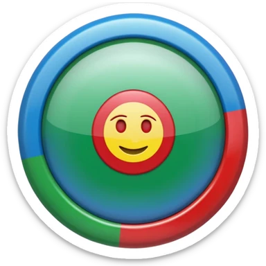 A glossy 3D emoji icon of the Romani flag. The flag is a horizontal bicolor, blue on top and green on bottom. A red spoked wheel chakra symbol is centered across the middle. The style is cute, rounded, shiny, plastic texture, digital icon art, isolated on a plain background. sticker