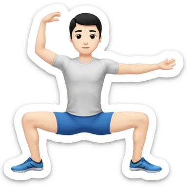 Hombre blanco pelinegro haciendo el ejercicio de tocar los pies con las piernas rectas  sticker