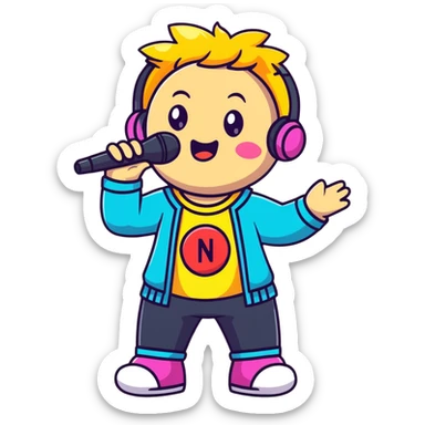 Fanloid Xydrick idol character singing with microphone, colorful concert outfit sticker