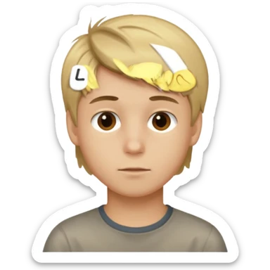 dirty blond haired boy with brown eyes and a nice haicut sticker