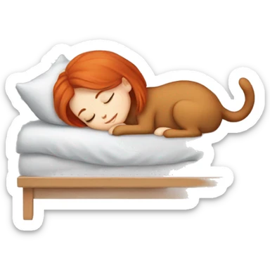 Sleeping, pretty redhead girl, next to gray cat  sticker