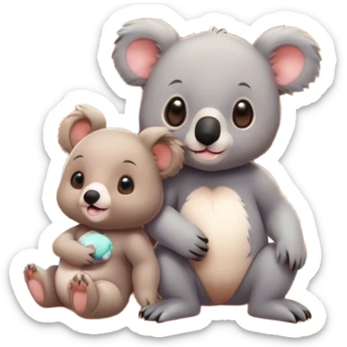Baby bunny baby bear baby koala at mansion infront of beach at sunset  sticker