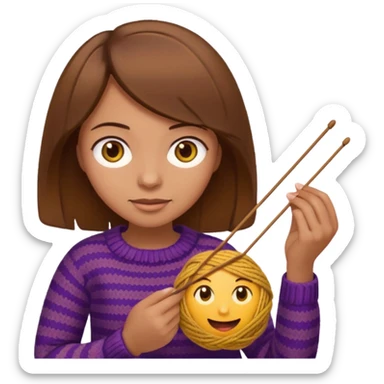  Woman with brown bobbed  hair and highlights light brown eyes no glasses tangked yarn  Knitting emoji sticker