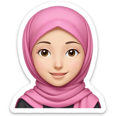nữ, 15 tuổi, đội khăn hijab hồng, cười tươi, nhắm 1 mắt sticker