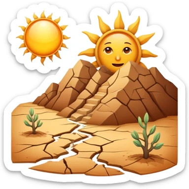 cracked dry earth with sun symbol above it, drought symbol sticker