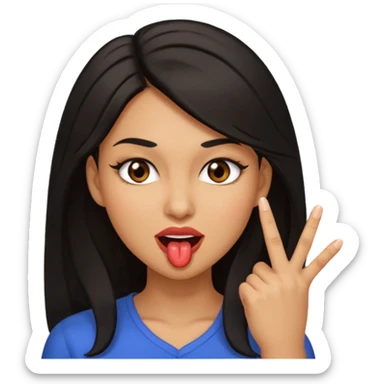 black slighty browin hair light brown skin woman, flirtatious gesture, biting her finger and winking emoji she also has tall hair and brown eyes sticker