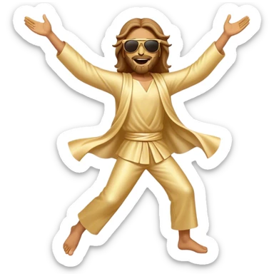 dancing figure of rejoicing Jesus with  sunglases golden  sticker