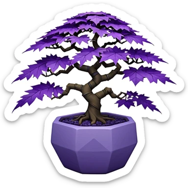  Earthenware ware small short squat cascading black violet bonsai pot plant purple lace-leaf maple tree with triangular angular multi-hexagon faceted asymmetrical originally shaped pot sticker