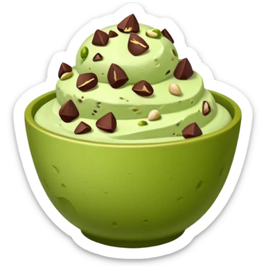 I want a emoji of pistachio ice cream with pistachio on top and some chocolate chips , make sure it’s in a bowl and aesthetic sticker