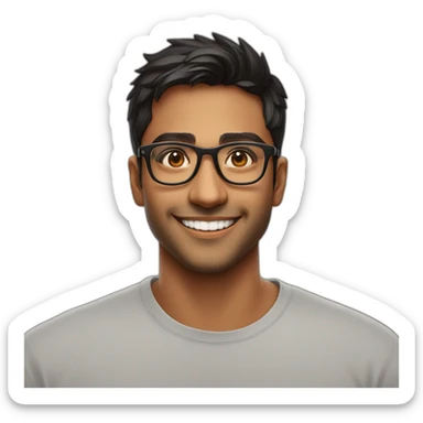 25 year old indian silicon valley creator economy startup founder smiling wearing glasses in a black tshirt with broad shoulders profile photo wearing keyhole bridge glasses face only sticker