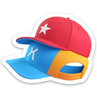 A baseball cap in a vibrant 3D cartoon style on a white background, 3D rendering, high resolution, bright colors, with a perspective composition, high saturation, prominent details, a floating effect, and a lively atmosphere, bottom view. sticker