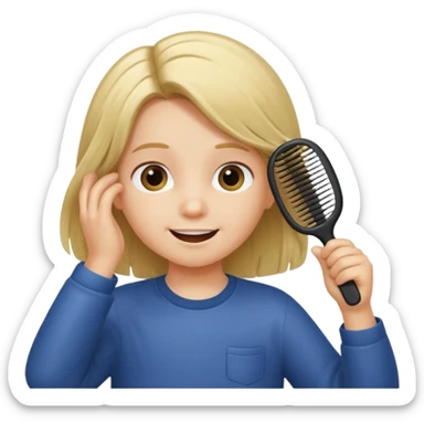 child combing their hair, happy and tidy sticker