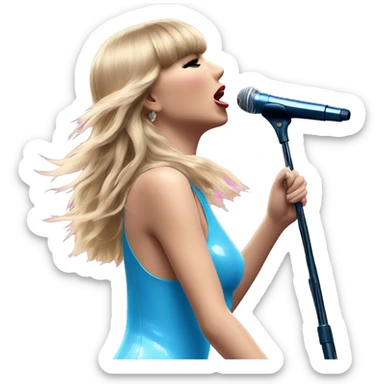Taylor Swift with microphone performing in pink and blue body suit full body long straight blonde hair with bangs sticker