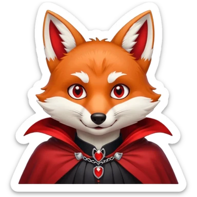 Vampire Pet, fox in red collar cloak, red eye, fang sticker