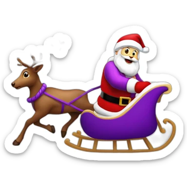 Santa Claus dressed in purple running with his sleigh and reindeer to deliver presents sticker