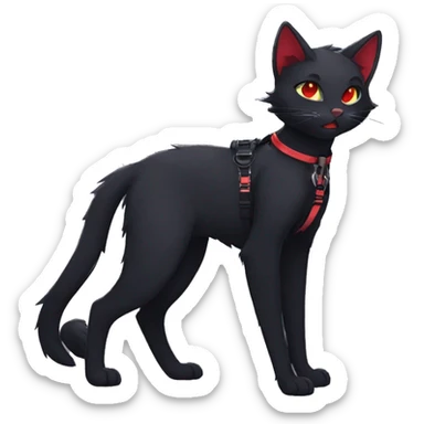 Anthro Edgy Cool Beautiful Black Cat-Fursona-Fakemon with Emo Hair-bangs with Red Streaks Chest Harness sticker