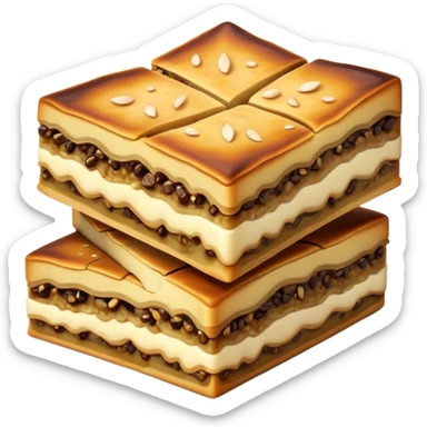 Martabak Cinematic Realistic Martabak Dish Emoji, depicted as a single, square slice of sweet, thick martabak with a rich, indulgent filling, rendered with detailed textures and vibrant, appetizing lighting. sticker