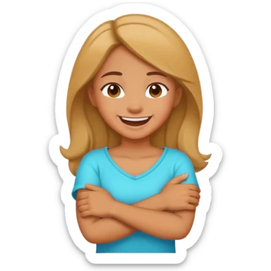 girl crossed arms holding neck laughing  sticker