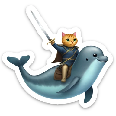 Narwhal riding a cat with a sword  sticker
