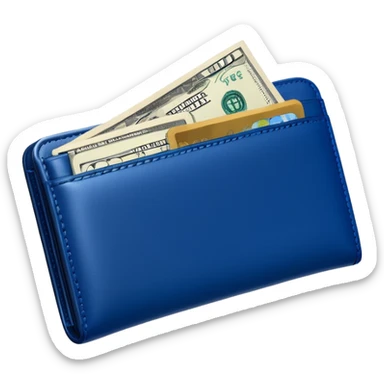 Rich emoji style Deep Blue leather wallet with dollar bills, luxury money vibe, premium 3D emoji, ultra clean, high detail, no background sticker