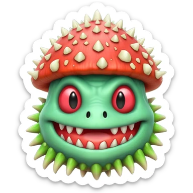 poisonous mushroom monster portrait, head and shoulders only, toxic green glow, scary grin, spiky mushroom head, 3D cartoon, mobile game icon style, clean background, no text, no watermark

 sticker