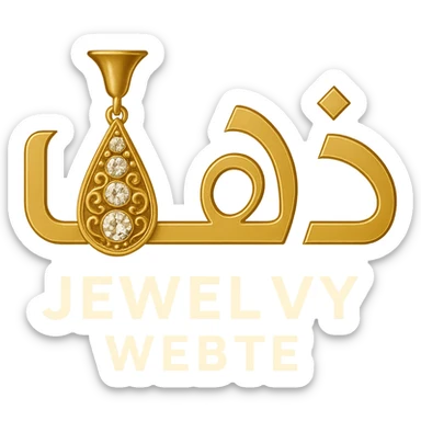 Change the shape of the letter 'ه' in the word 'ذهب' to look like an innovative and luxurious jewelry element, highlighting golden details, no background. sticker
