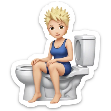 Short Blonde spikey mature woman sat on the toilet sticker