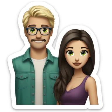(brunette madison beer) standing next to (handsome blonde man, mustache, blue/green eyes, brown glasses) sticker