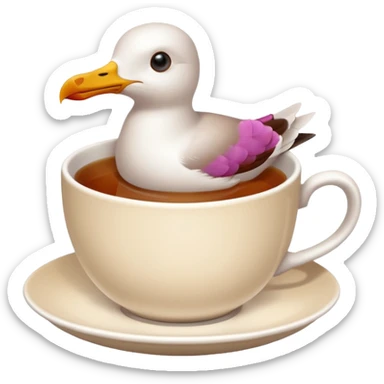 seagull in a cup of tea sticker