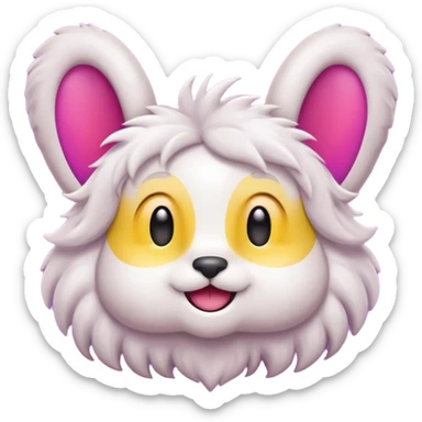cute fuzzy character called Womplepop with floppy ears cheerful face vibrant color palette cartoon emoji style sticker