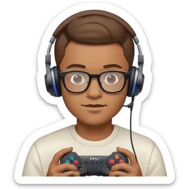 Muchacho guapo tez moreno claro con lentes con audífonos jugando playstation sticker