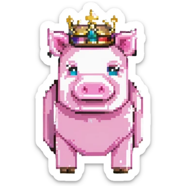 Minecraft pig full body pink blocky animal with square head wearing a crown sticker
