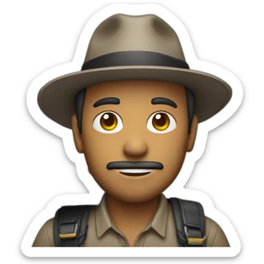 man with a hat holding camera sticker