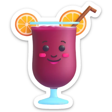 3D emoji style cocktail glass with burgundy drink and a cinnamon stick sticker