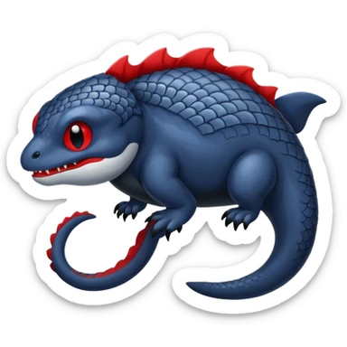 midnight blue-gray-black, with red markings, white belly, scaley Bastet-Noibat-Gatomon-Sharpedo-Garchomp-Digimon-Fakémon-Pokémon-creature (full body) sticker