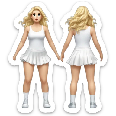 hyperrealistic-full-body-caucasian-curvy-beauty-jumping-small white-skirt-back-and-front-views-strong-wind-white knickers white socks sticker