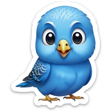 Cinematic Comical Blue Budgie Portrait Emoji, Head tilted dramatically with an exaggeratedly amused expression, featuring a striking blue feathered fur with a glossy finish, wide, expressive dark eyes filled with playful disbelief, Simplified yet hilariously expressive features, highly detailed, glowing with a slightly sassy glow, high shine, dramatic yet playful, stylized with an air of cheeky mischief, bright and endearing, soft glowing outline, capturing the essence of a spirited and over-the-top budgie, so meme-worthy it feels like it could side-eye its way into internet fame instantly! sticker