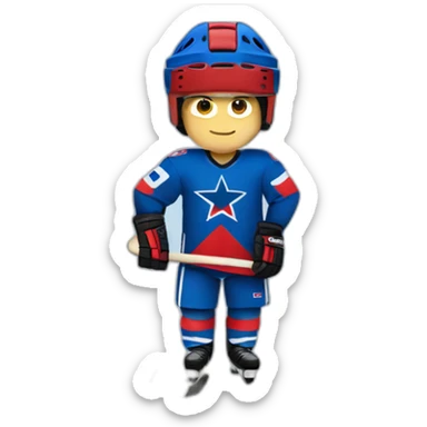 hockey player wearing blue helmet with red star sticker