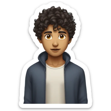 young handsome Indian boy with messy fringe curly hair  and fair white  skin with sharp jawline and small eyes sticker
