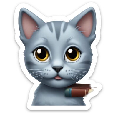 blue eyes grey kitten and books  sticker