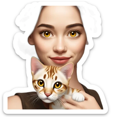 Emilia Clarke holds a Bengal cat with yellow eyes sticker