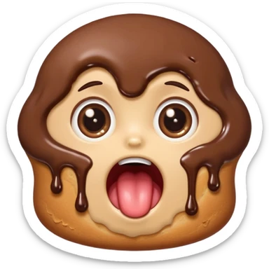 Funny cartoon chocolate mini pastry, wide shocked eyes, messy chocolate dripping, open mouth, chibi style, Twitch emoji style, transparent background, colorful
 sticker
