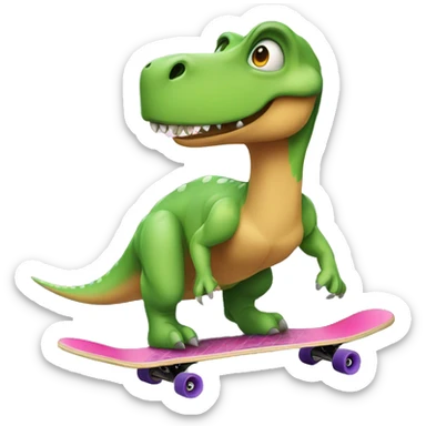 dinosaur on a skateboard with a bow on it’s head sticker