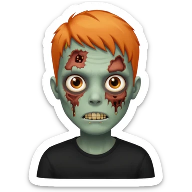 Faça uma zumbi com cabelos curtos e laranja, deve estar vestindo uma camisa preta e ter seus olhos castanhos sticker