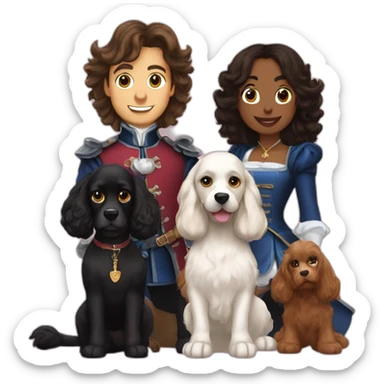 the three musketeers with one cocker spaniel dog + 2 black cats sticker